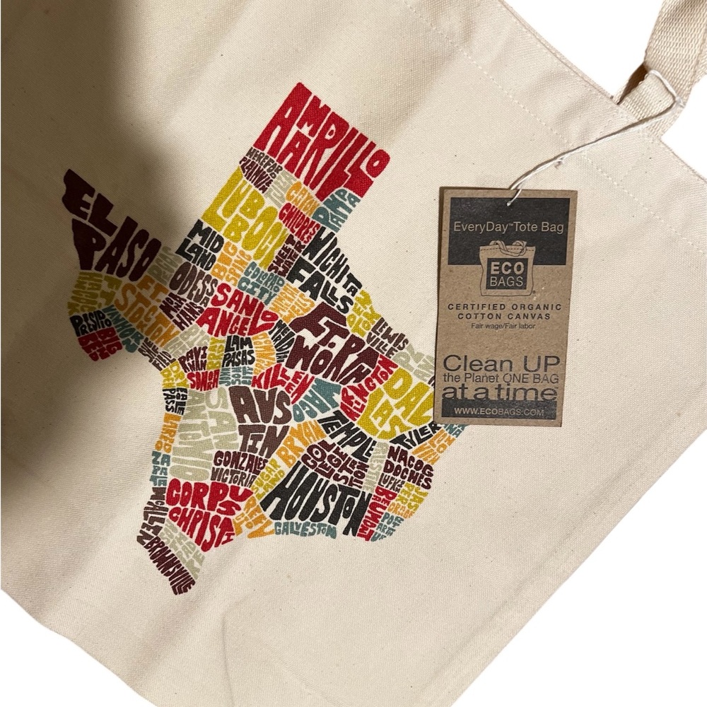 ECO Bags Graphic Texas Map Canvas Tote Bag OS